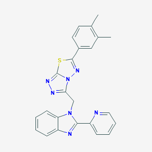molecular formula C24H19N7S B257113 1-{[6-(3,4-dimethylphenyl)[1,2,4]triazolo[3,4-b][1,3,4]thiadiazol-3-yl]methyl}-2-(2-pyridinyl)-1H-benzimidazole 