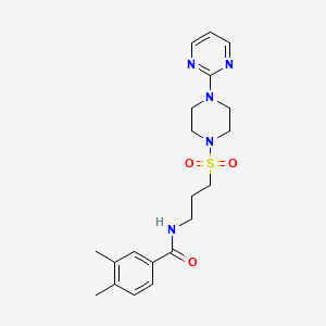 molecular formula C20H27N5O3S B2571159 3,4-dimethyl-N-(3-((4-(pyrimidin-2-yl)piperazin-1-yl)sulfonyl)propyl)benzamide CAS No. 1021248-57-6