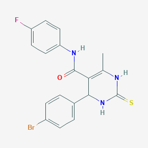 molecular formula C18H15BrFN3OS B2571160 4-(4-bromophenyl)-N-(4-fluorophenyl)-6-methyl-2-thioxo-1,2,3,4-tetrahydropyrimidine-5-carboxamide CAS No. 537679-08-6