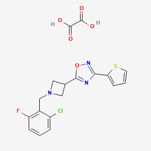 molecular formula C18H15ClFN3O5S B2571163 5-(1-(2-Chloro-6-fluorobenzyl)azetidin-3-yl)-3-(thiophen-2-yl)-1,2,4-oxadiazole oxalate CAS No. 1351649-69-8