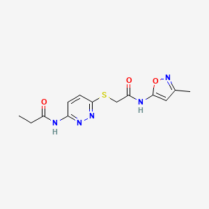 molecular formula C13H15N5O3S B2571212 N-(6-((2-((3-methylisoxazol-5-yl)amino)-2-oxoethyl)thio)pyridazin-3-yl)propionamide CAS No. 1021026-19-6