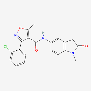molecular formula C20H16ClN3O3 B2571217 3-(2-chlorophenyl)-5-methyl-N-(1-methyl-2-oxoindolin-5-yl)isoxazole-4-carboxamide CAS No. 921837-91-4