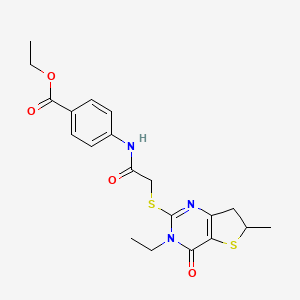 Ethyl 4-[[2-[(3-ethyl-6-methyl-4-oxo-6,7-dihydrothieno[3,2-d]pyrimidin-2-yl)sulfanyl]acetyl]amino]benzoate
