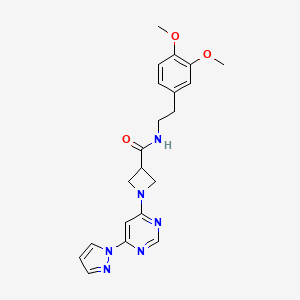 molecular formula C21H24N6O3 B2571252 1-(6-(1H-pyrazol-1-yl)pyrimidin-4-yl)-N-(3,4-dimethoxyphenethyl)azetidine-3-carboxamide CAS No. 2034580-90-8