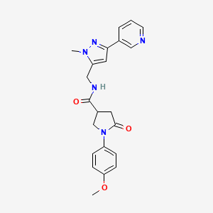 molecular formula C22H23N5O3 B2571264 1-(4-methoxyphenyl)-N-((1-methyl-3-(pyridin-3-yl)-1H-pyrazol-5-yl)methyl)-5-oxopyrrolidine-3-carboxamide CAS No. 2034510-87-5