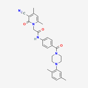 2-(3-cyano-4,6-dimethyl-2-oxopyridin-1(2H)-yl)-N-(4-(4-(2,5-dimethylphenyl)piperazine-1-carbonyl)phenyl)acetamide