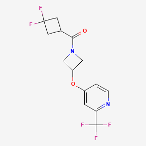 molecular formula C14H13F5N2O2 B2571287 (3,3-Difluorocyclobutyl)-[3-[2-(trifluoromethyl)pyridin-4-yl]oxyazetidin-1-yl]methanone CAS No. 2380176-97-4