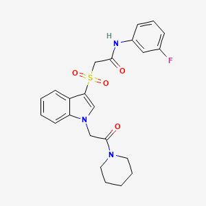 molecular formula C23H24FN3O4S B2571299 N-(3-氟苯基)-2-((1-(2-氧代-2-(哌啶-1-基)乙基)-1H-吲哚-3-基)磺酰基)乙酰胺 CAS No. 878058-86-7