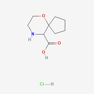 molecular formula C9H16ClNO3 B2571306 6-Oxa-9-azaspiro[4.5]decane-10-carboxylic acid;hydrochloride CAS No. 2416234-47-2