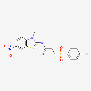 (E)-3-((4-chlorophenyl)sulfonyl)-N-(3-methyl-6-nitrobenzo[d]thiazol-2(3H)-ylidene)propanamide