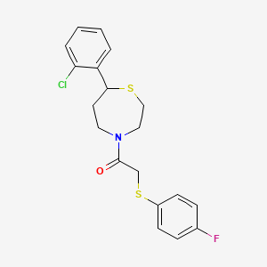 molecular formula C19H19ClFNOS2 B2571314 1-(7-(2-Chlorophenyl)-1,4-thiazepan-4-yl)-2-((4-fluorophenyl)thio)ethanone CAS No. 1797562-71-0