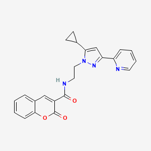molecular formula C23H20N4O3 B2571336 N-(2-(5-cyclopropyl-3-(pyridin-2-yl)-1H-pyrazol-1-yl)ethyl)-2-oxo-2H-chromene-3-carboxamide CAS No. 1797084-68-4