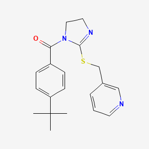molecular formula C20H23N3OS B2571340 (4-Tert-butylphenyl)-[2-(pyridin-3-ylmethylsulfanyl)-4,5-dihydroimidazol-1-yl]methanone CAS No. 851807-39-1