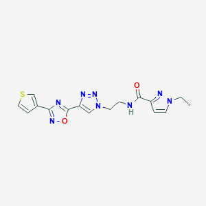 molecular formula C16H16N8O2S B2571343 1-ethyl-N-(2-(4-(3-(thiophen-3-yl)-1,2,4-oxadiazol-5-yl)-1H-1,2,3-triazol-1-yl)ethyl)-1H-pyrazole-3-carboxamide CAS No. 2034344-66-4