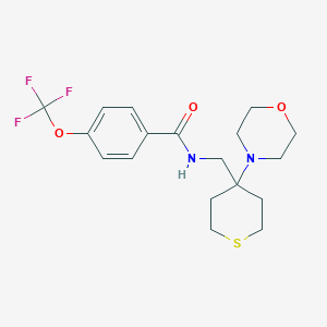 molecular formula C18H23F3N2O3S B2571345 N-[(4-Morpholin-4-ylthian-4-yl)methyl]-4-(trifluoromethoxy)benzamide CAS No. 2380143-68-8