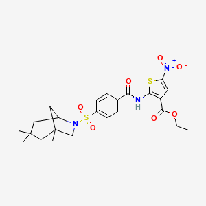 molecular formula C24H29N3O7S2 B2571368 Ethyl 5-nitro-2-(4-((1,3,3-trimethyl-6-azabicyclo[3.2.1]octan-6-yl)sulfonyl)benzamido)thiophene-3-carboxylate CAS No. 477537-17-0