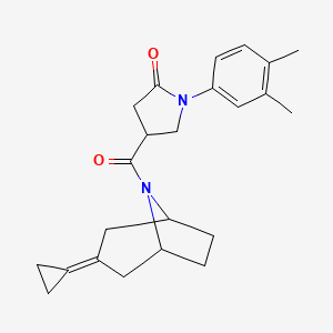 molecular formula C23H28N2O2 B2571372 4-{3-Cyclopropylidene-8-azabicyclo[3.2.1]octane-8-carbonyl}-1-(3,4-dimethylphenyl)pyrrolidin-2-one CAS No. 2210144-17-3