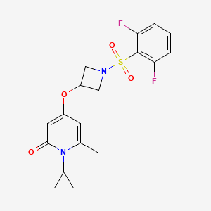 molecular formula C18H18F2N2O4S B2571395 1-cyclopropyl-4-((1-((2,6-difluorophenyl)sulfonyl)azetidin-3-yl)oxy)-6-methylpyridin-2(1H)-one CAS No. 2034290-29-2