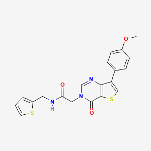 molecular formula C20H17N3O3S2 B2571403 2-[7-(4-methoxyphenyl)-4-oxothieno[3,2-d]pyrimidin-3(4H)-yl]-N-(2-thienylmethyl)acetamide CAS No. 1207011-59-3