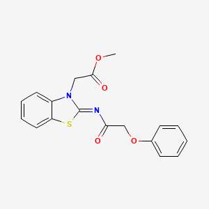 molecular formula C18H16N2O4S B2571409 (Z)-methyl 2-(2-((2-phenoxyacetyl)imino)benzo[d]thiazol-3(2H)-yl)acetate CAS No. 941997-19-9