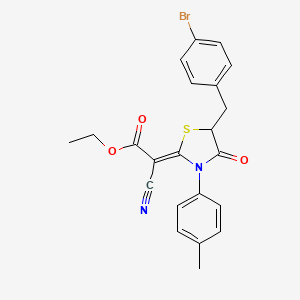 molecular formula C22H19BrN2O3S B2571433 (Z)-ethyl 2-(5-(4-bromobenzyl)-4-oxo-3-(p-tolyl)thiazolidin-2-ylidene)-2-cyanoacetate CAS No. 786676-64-0