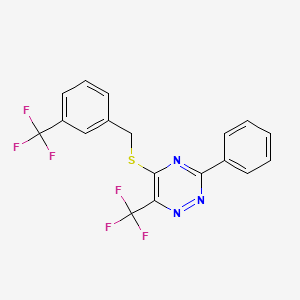 molecular formula C18H11F6N3S B2571439 3-Phenyl-6-(trifluoromethyl)-1,2,4-triazin-5-yl 3-(trifluoromethyl)benzyl sulfide CAS No. 478048-13-4