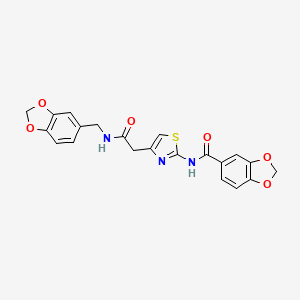 molecular formula C21H17N3O6S B2571444 N-(4-(2-((benzo[d][1,3]dioxol-5-ylmethyl)amino)-2-oxoethyl)thiazol-2-yl)benzo[d][1,3]dioxole-5-carboxamide CAS No. 941898-91-5