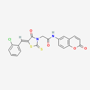 molecular formula C21H13ClN2O4S2 B2571473 (Z)-2-(5-(2-chlorobenzylidene)-4-oxo-2-thioxothiazolidin-3-yl)-N-(2-oxo-2H-chromen-6-yl)acetamide CAS No. 900134-58-9