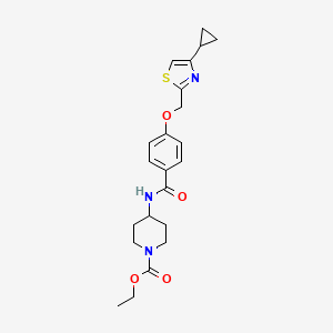 molecular formula C22H27N3O4S B2571482 Ethyl 4-(4-((4-cyclopropylthiazol-2-yl)methoxy)benzamido)piperidine-1-carboxylate CAS No. 1251551-87-7