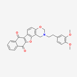 molecular formula C28H23NO6 B2571495 16-[2-(3,4-Dimethoxyphenyl)ethyl]-12,18-dioxa-16-azapentacyclo[11.8.0.0^{2,11}.0^{4,9}.0^{14,19}]henicosa-1(13),2(11),4(9),5,7,14(19),20-heptaene-3,10-dione CAS No. 438487-33-3