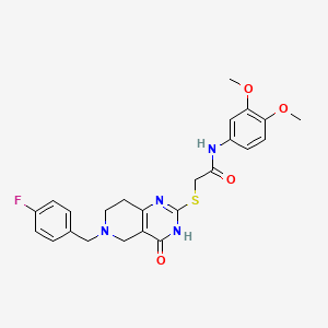 molecular formula C24H25FN4O4S B2571498 N-(3,4-dimethoxyphenyl)-2-({6-[(4-fluorophenyl)methyl]-4-oxo-3H,4H,5H,6H,7H,8H-pyrido[4,3-d]pyrimidin-2-yl}sulfanyl)acetamide CAS No. 946293-58-9