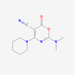 molecular formula C12H16N4O2 B2571513 2-(dimethylamino)-6-oxo-4-piperidino-6H-1,3-oxazine-5-carbonitrile CAS No. 303997-25-3