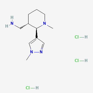 molecular formula C11H23Cl3N4 B2571515 [(2R,3S)-1-Methyl-2-(1-methylpyrazol-4-yl)piperidin-3-yl]methanamine;trihydrochloride CAS No. 2470279-55-9