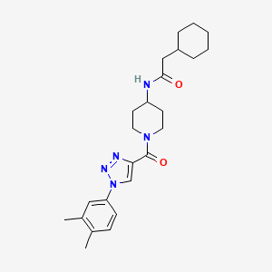 molecular formula C24H33N5O2 B2571531 2-cyclohexyl-N-(1-(1-(3,4-dimethylphenyl)-1H-1,2,3-triazole-4-carbonyl)piperidin-4-yl)acetamide CAS No. 1251551-03-7