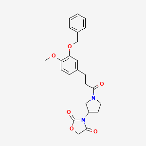 molecular formula C24H26N2O6 B2571546 3-(1-(3-(3-(Benzyloxy)-4-methoxyphenyl)propanoyl)pyrrolidin-3-yl)oxazolidine-2,4-dione CAS No. 2034383-62-3
