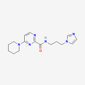 molecular formula C16H22N6O B2571592 N-(3-(1H-imidazol-1-yl)propyl)-4-(piperidin-1-yl)pyrimidine-2-carboxamide CAS No. 2034537-42-1