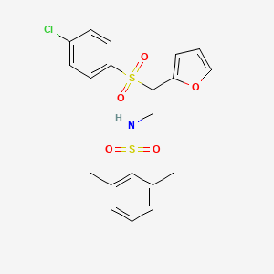 molecular formula C21H22ClNO5S2 B2571601 N-(2-((4-氯苯基)磺酰基)-2-(呋喃-2-基)乙基)-2,4,6-三甲基苯磺酰胺 CAS No. 877816-85-8