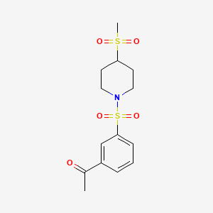 molecular formula C14H19NO5S2 B2571610 1-(3-((4-(Methylsulfonyl)piperidin-1-yl)sulfonyl)phenyl)ethanone CAS No. 1448078-32-7