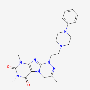 molecular formula C22H28N8O2 B2571623 3,7,9-trimethyl-1-(2-(4-phenylpiperazin-1-yl)ethyl)-7,9-dihydro-[1,2,4]triazino[3,4-f]purine-6,8(1H,4H)-dione CAS No. 923673-55-6