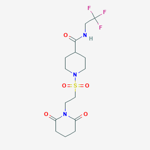 molecular formula C15H22F3N3O5S B2571632 1-((2-(2,6-dioxopiperidin-1-yl)ethyl)sulfonyl)-N-(2,2,2-trifluoroethyl)piperidine-4-carboxamide CAS No. 1251550-05-6