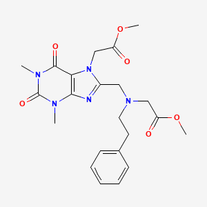 molecular formula C22H27N5O6 B2571637 methyl 2-(8-(((2-methoxy-2-oxoethyl)(phenethyl)amino)methyl)-1,3-dimethyl-2,6-dioxo-2,3-dihydro-1H-purin-7(6H)-yl)acetate CAS No. 887197-27-5