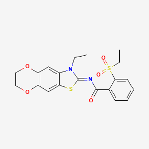 molecular formula C20H20N2O5S2 B2571653 (E)-N-(3-ethyl-6,7-dihydro-[1,4]dioxino[2',3':4,5]benzo[1,2-d]thiazol-2(3H)-ylidene)-2-(ethylsulfonyl)benzamide CAS No. 886931-62-0