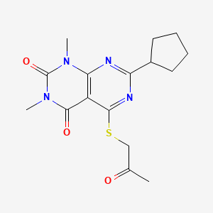 molecular formula C16H20N4O3S B2571683 7-cyclopentyl-1,3-dimethyl-5-[(2-oxopropyl)sulfanyl]-1H,2H,3H,4H-[1,3]diazino[4,5-d]pyrimidine-2,4-dione CAS No. 872621-06-2