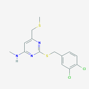 molecular formula C14H15Cl2N3S2 B2571686 2-[(3,4-二氯苄基)硫代]-N-甲基-6-[(甲硫代)甲基]-4-嘧啶胺 CAS No. 341965-62-6