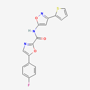 molecular formula C17H10FN3O3S B2571690 5-(4-fluorophenyl)-N-(3-(thiophen-2-yl)isoxazol-5-yl)oxazole-2-carboxamide CAS No. 1798443-25-0