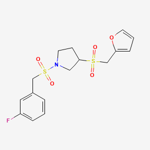 molecular formula C16H18FNO5S2 B2571692 1-((3-Fluorobenzyl)sulfonyl)-3-((furan-2-ylmethyl)sulfonyl)pyrrolidine CAS No. 2097915-01-8