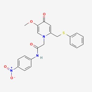 molecular formula C21H19N3O5S B2571714 2-(5-methoxy-4-oxo-2-((phenylthio)methyl)pyridin-1(4H)-yl)-N-(4-nitrophenyl)acetamide CAS No. 941914-48-3
