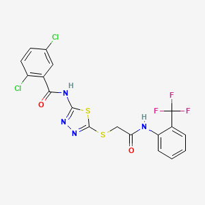 molecular formula C18H11Cl2F3N4O2S2 B2571745 2,5-dichloro-N-[5-[2-oxo-2-[2-(trifluoromethyl)anilino]ethyl]sulfanyl-1,3,4-thiadiazol-2-yl]benzamide CAS No. 392297-19-7