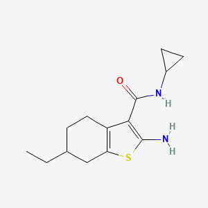 molecular formula C14H20N2OS B2571756 2-amino-N-cyclopropyl-6-ethyl-4,5,6,7-tetrahydro-1-benzothiophene-3-carboxamide CAS No. 590352-47-9