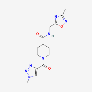 molecular formula C14H19N7O3 B2571761 N-((3-methyl-1,2,4-oxadiazol-5-yl)methyl)-1-(1-methyl-1H-1,2,3-triazole-4-carbonyl)piperidine-4-carboxamide CAS No. 1334376-48-5